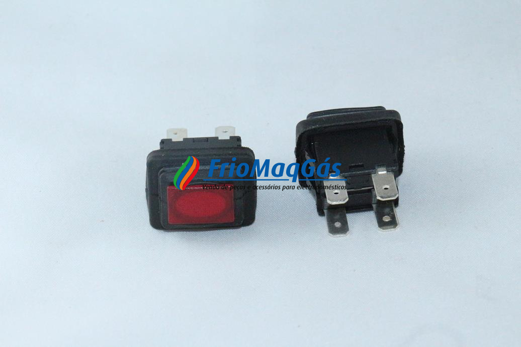 Interruptor luminoso vermelho c/ fole (13x20mm - 4T)